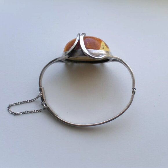 Vintage Sterling Silver 925 Baltic Butterscotch Egg Yolk Amber Bangle Bracelet - Picture 4 of 9